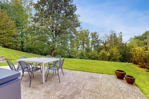 garten mit rasen und terrasse