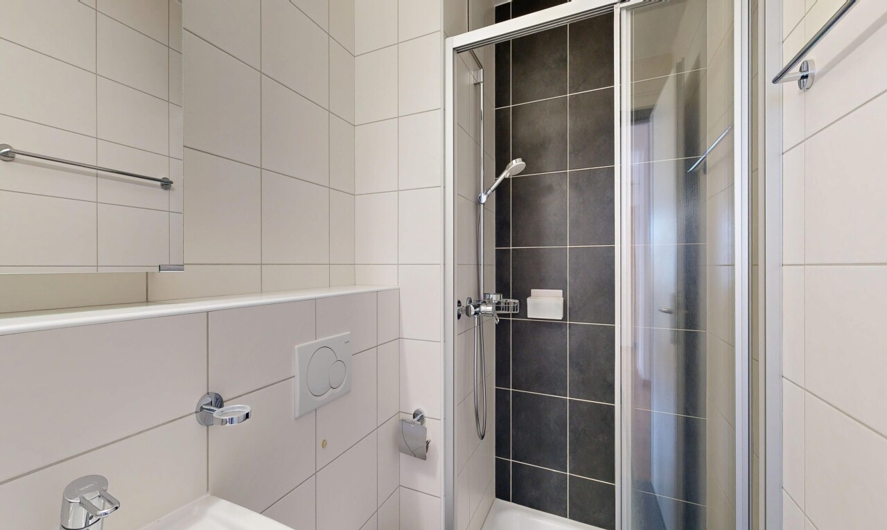 salle de bains avec douche et salle de bain complète