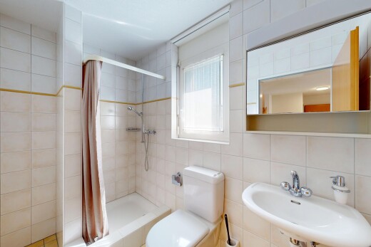 bad mit spiegel, inside property, komplettes badezimmer, tile shower, und natural light