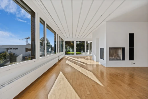 leerer raum mit fußleistenheizung, kamin, holzfußboden, wood finish floor, und wintergarten