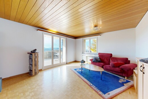 wohnzimmer mit natürliches licht, holzdecke, natural light, wood ceiling, und gipskartonwand