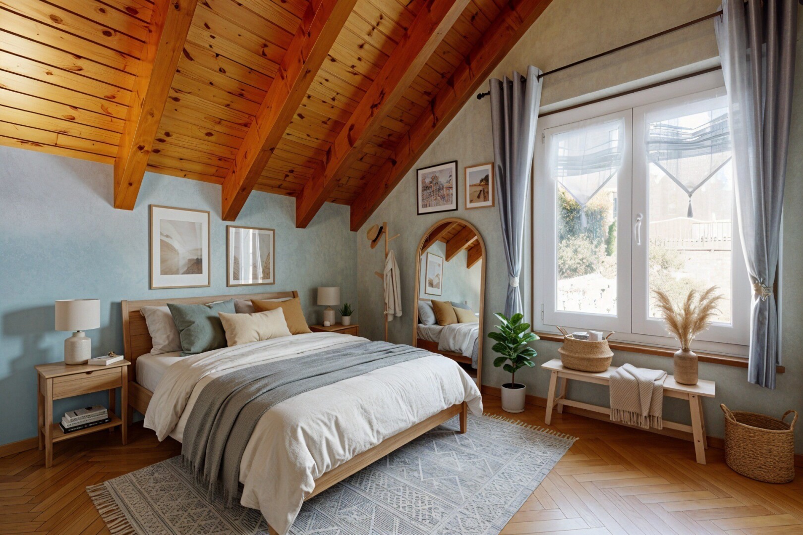 chambre avec inside property, plafond à poutres, beamed ceiling, plafond en bois, et wood ceiling