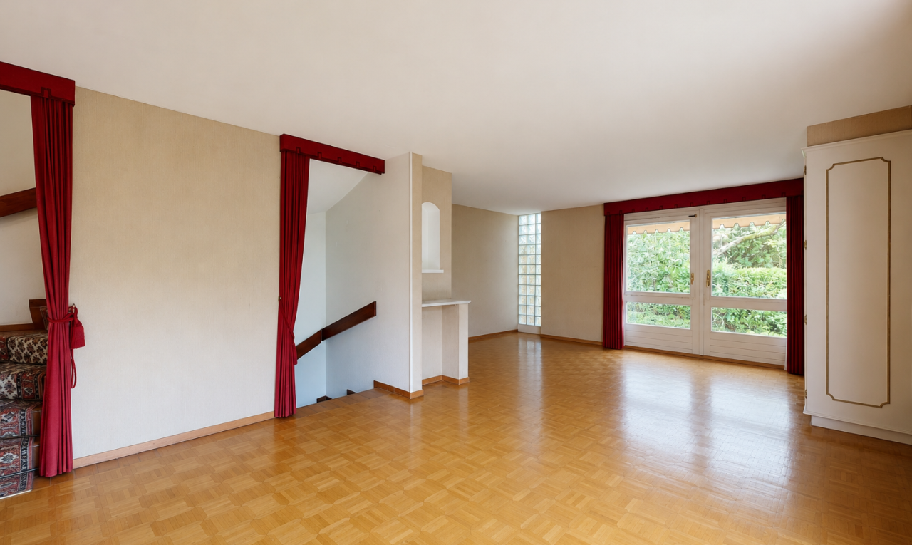 leerer raum mit inside property, holzfußboden, wood finish floor, parquet floor, und natürliches licht