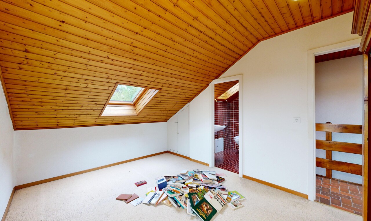 leerer raum mit wood ceiling, holzdecke, carpet, teppich, und inside property