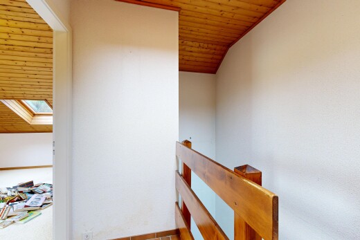 halle / korridor mit dachfenster, inside property, holzdecke, wood ceiling, und gipskartonwand