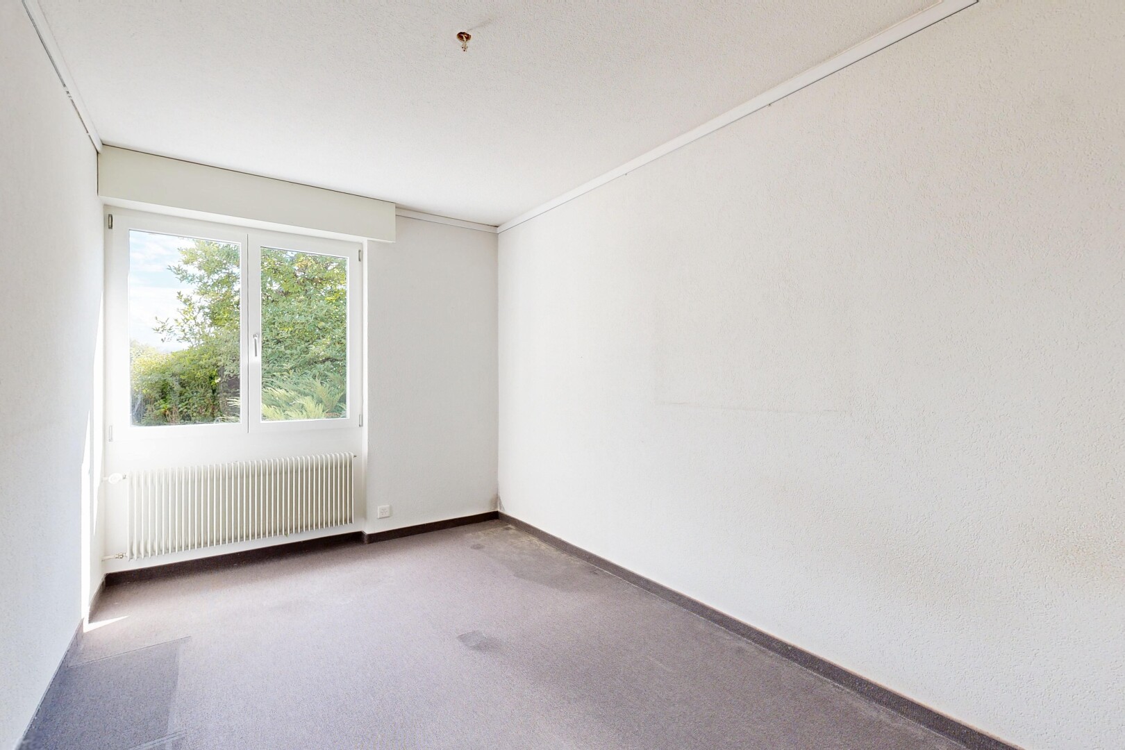leerer raum mit kühler, teppich, carpet, inside property, und sockelleisten