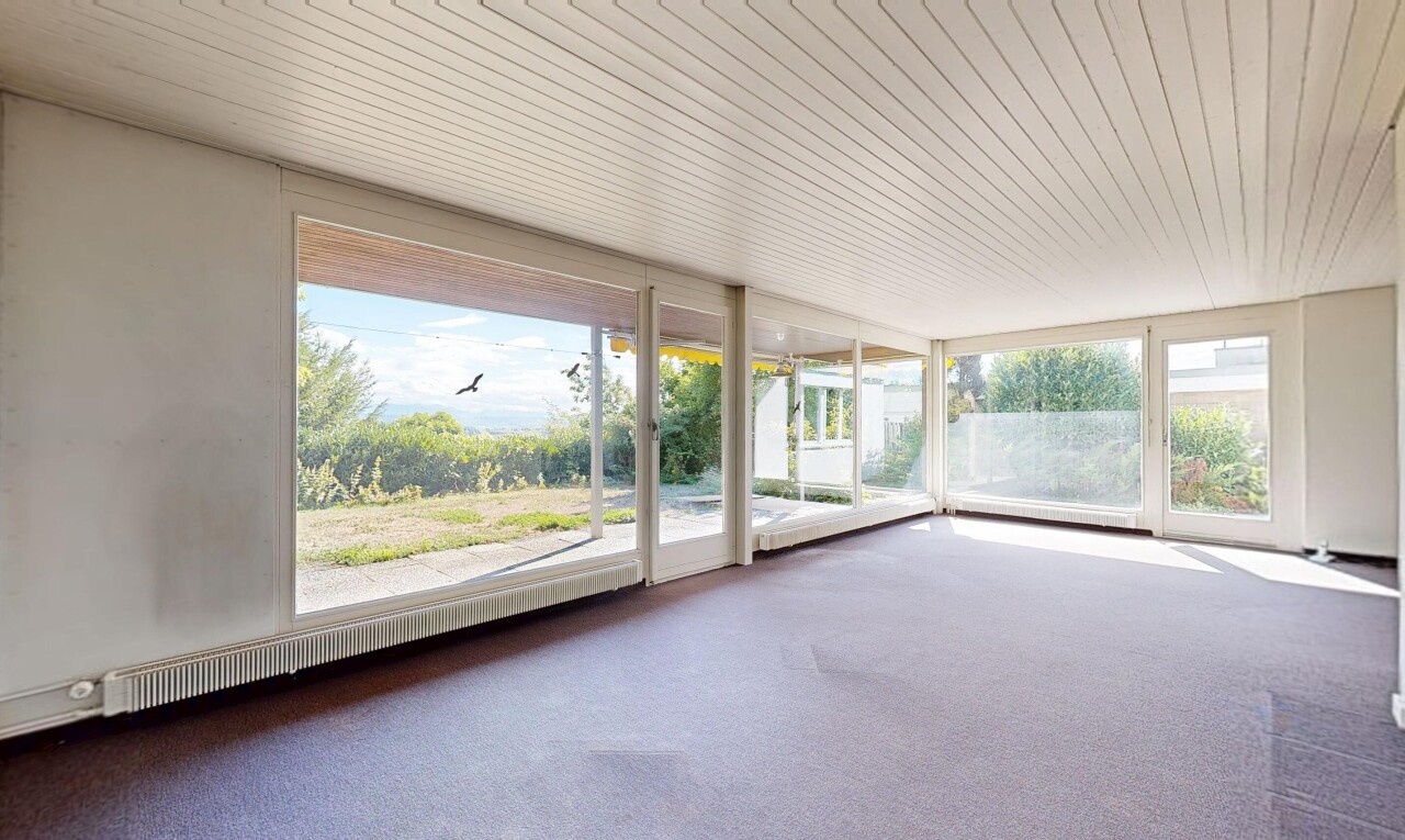 leerer raum mit außenzugang, wintergarten, teppich, carpet, und day time