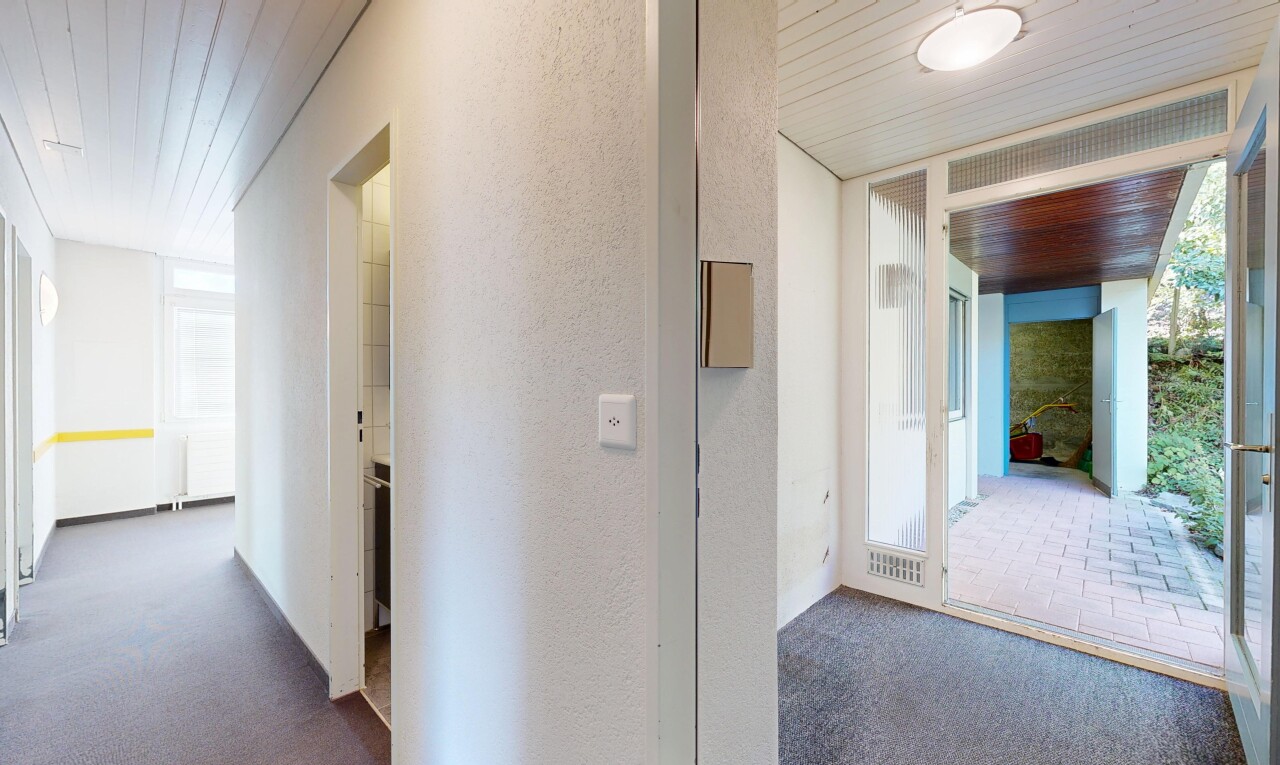 halle / korridor mit inside property, wood ceiling, holzdecke, carpet, und teppich