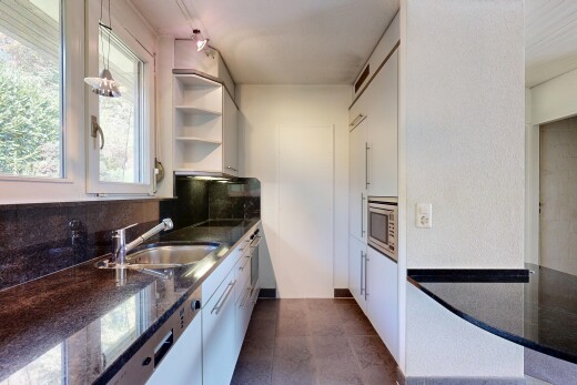 küche mit dark countertops, open shelves, offene regale, stone countertops, und stein arbeitsplatten