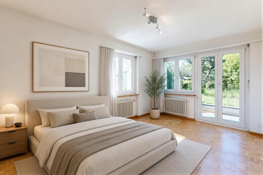 zimmer / schlafzimmer mit parquet floor, holzfußboden, wood finish floor, gipskartonwand, und drywall