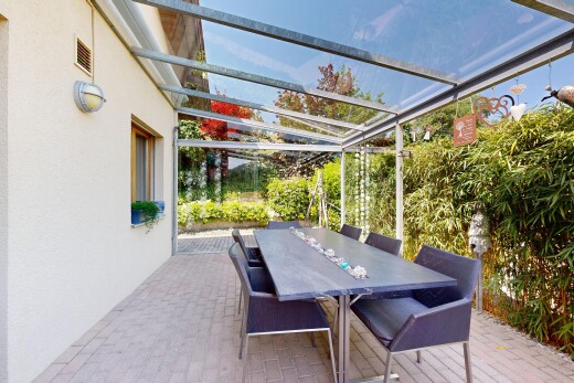 terrasse mit essbereich im freien, terrasse, from property, day time, und pergola