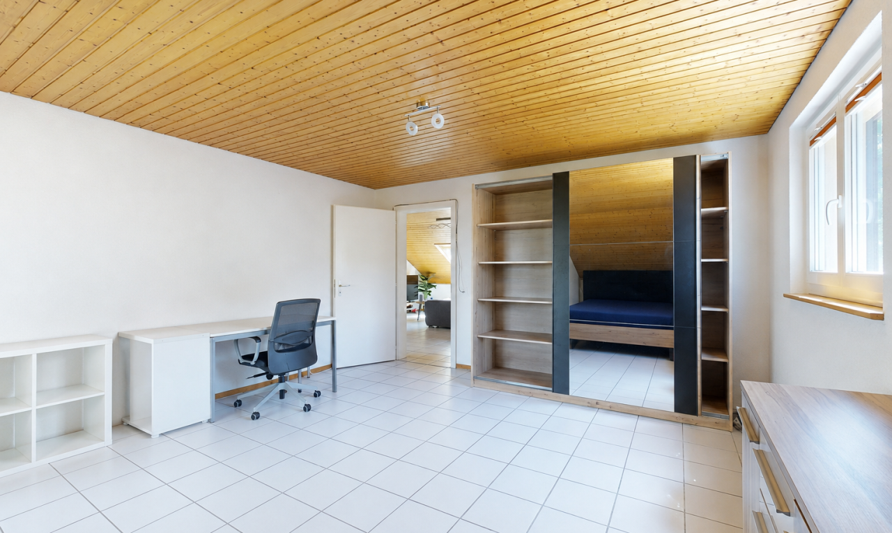office space with wooden ceiling, built in features, and light tile patterned floors
