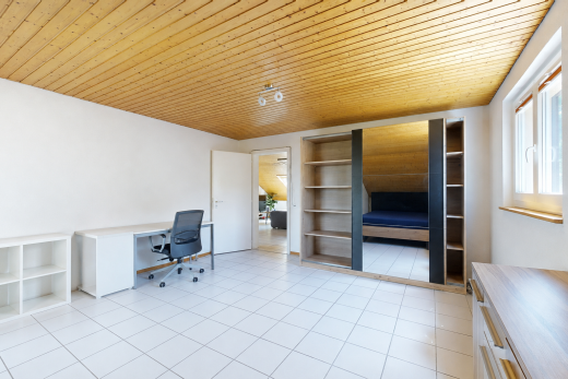 office space with wooden ceiling, built in features, and light tile patterned floors