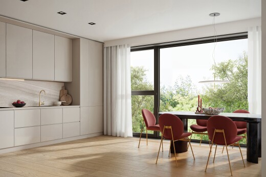 salle à manger avec natural light, lumière naturelle, inside property, wood finish floor, et sol en finition bois