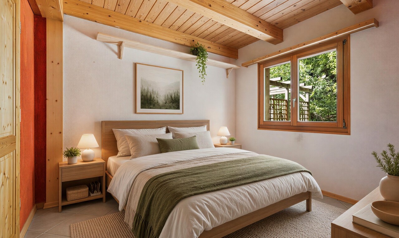 pièce vide avec beamed ceiling, plafond à poutres, wood ceiling, plafond en bois, et high end ceiling