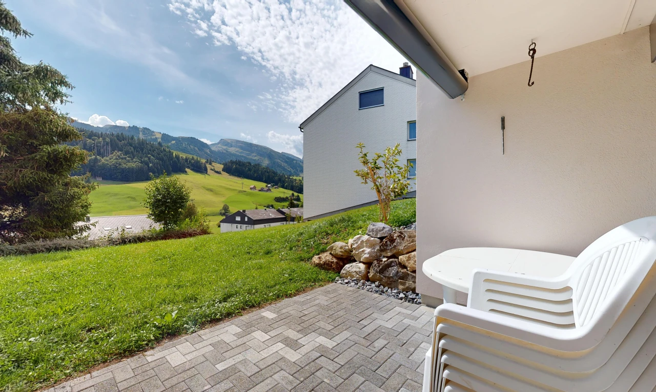 terrasse avec terrasse, from property, view focus, pelouse, et mountain view