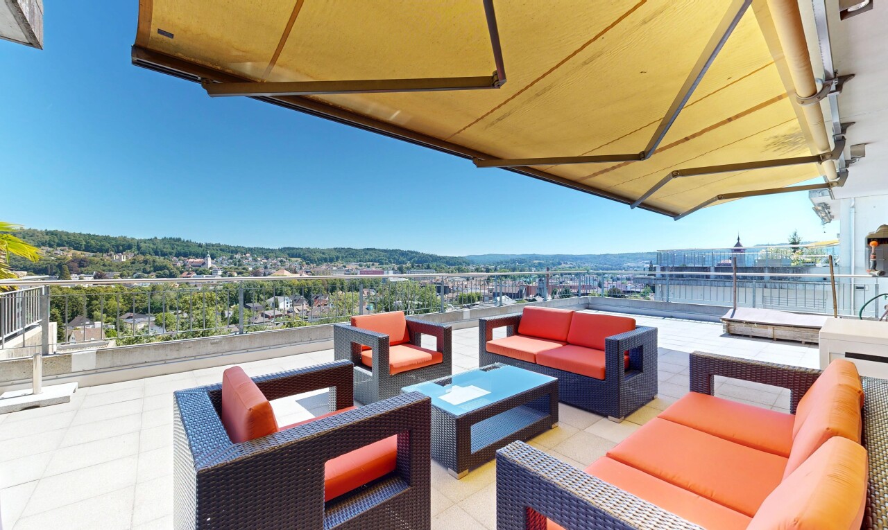 terrasse mit markise, terrasse, wohnraum im freien, und day time