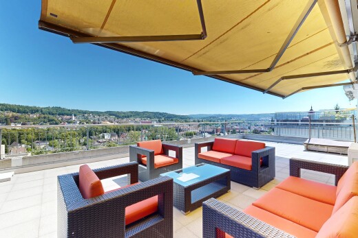terrasse mit markise, terrasse, wohnraum im freien, und day time