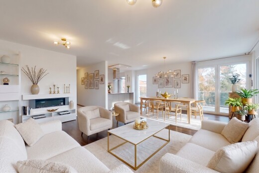 living room with built in features