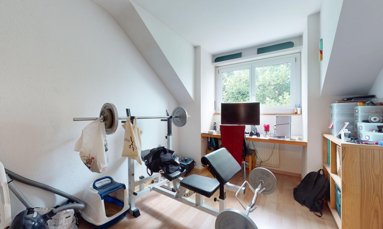 gym avec wood finish floor, sol en finition bois, télévision, inside property, et natural light