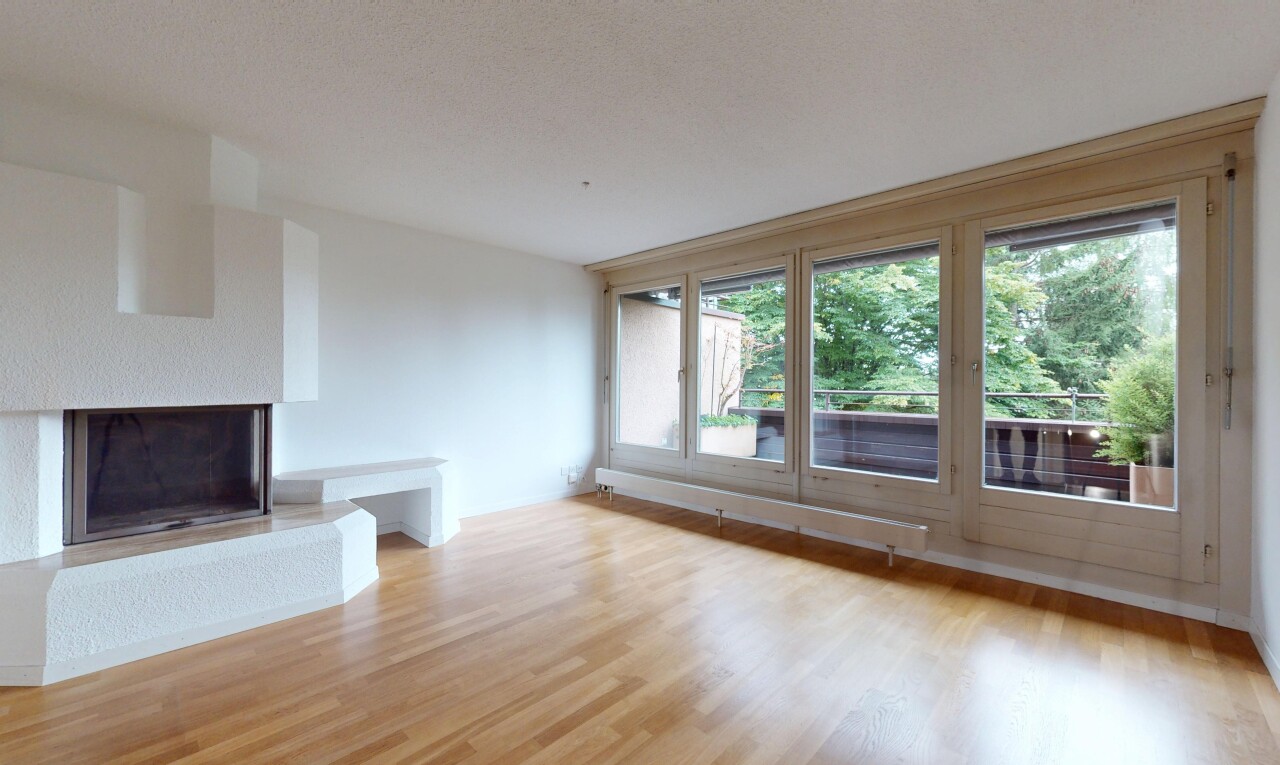leerer raum mit kamin, holzfußboden, wood finish floor, natürliches licht, und natural light