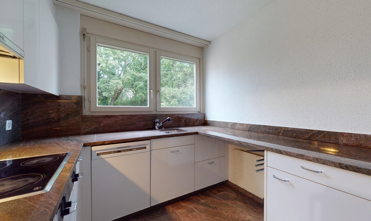 küche mit weiße schränke, geschirrspülmaschine, inside property, natural light, und natürliches licht