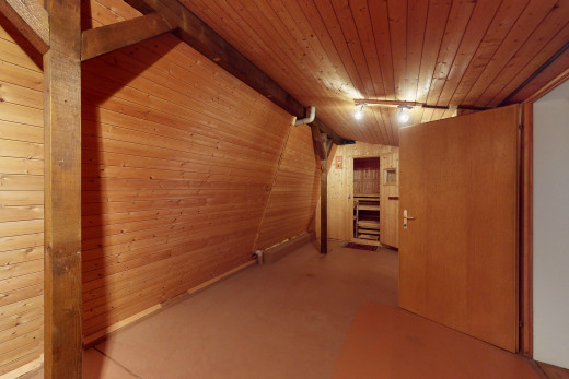 espace intérieur avec mur en bois, plafond de bois, éclairage sur rail, et plafond voûté