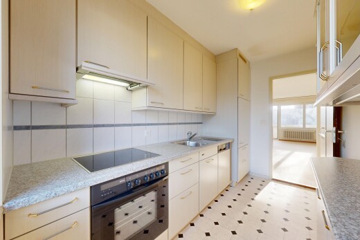 küche mit ofen, arbeitsplatten, dunstabzugshaube, natürliches licht, und natural light