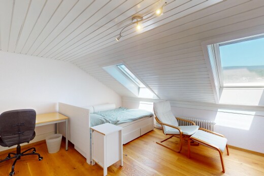 chambre avec pièce supplémentaire, puits de lumière, sol en finition bois, wood finish floor, et plafond voûté