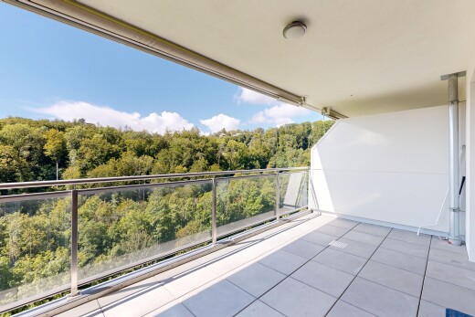 terrasse mit forest view, waldblick, from property, und day time