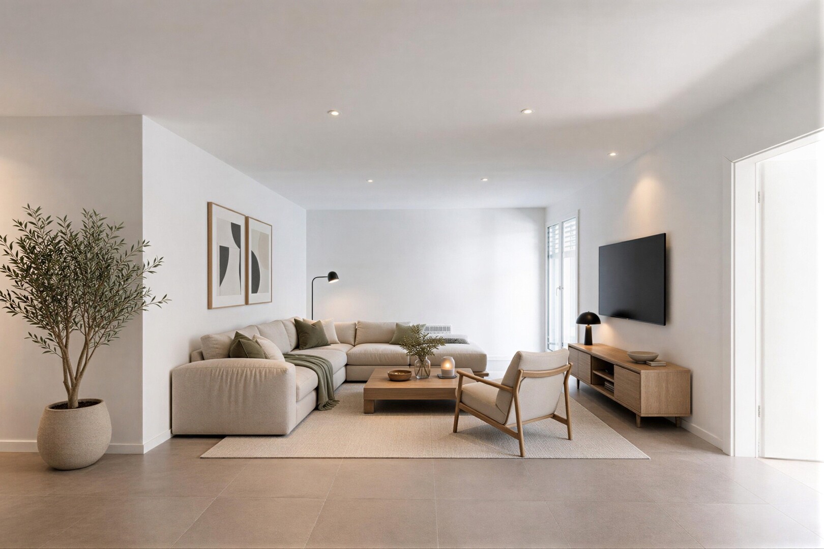 pièce vide avec concrete tile, inside property, cloison sèche, drywall, et lumière naturelle