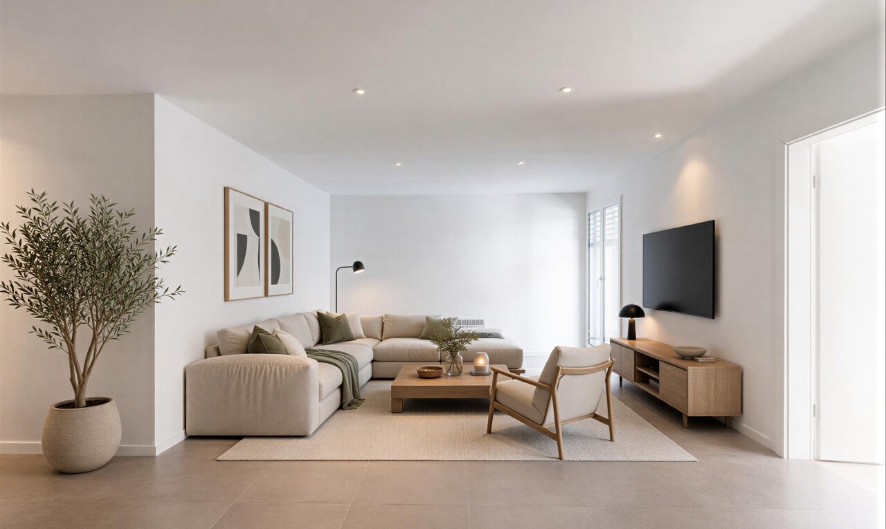 pièce vide avec concrete tile, inside property, cloison sèche, drywall, et lumière naturelle