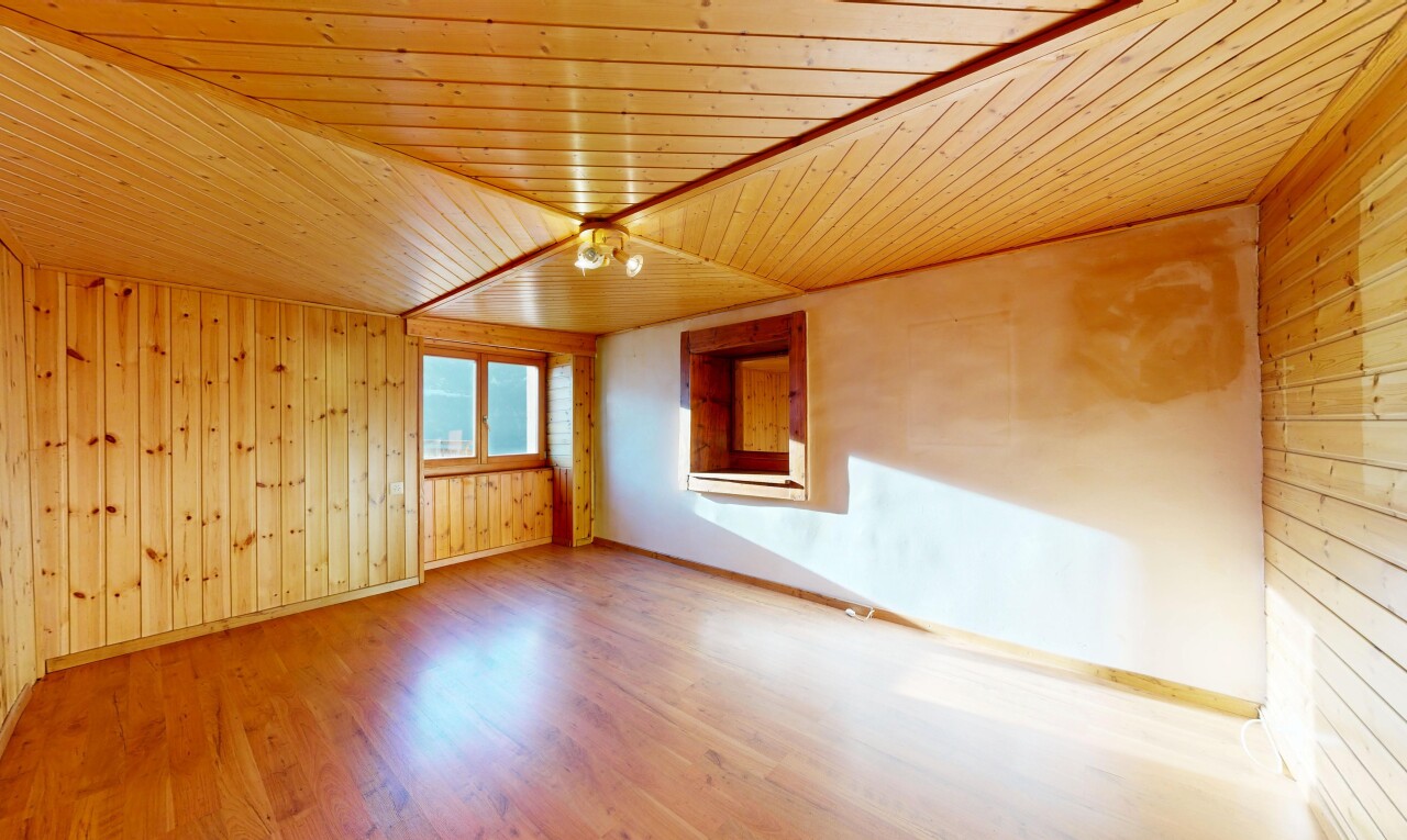 pièce vide avec mur en bois, wood wall, plafond en bois, wood ceiling, et lumière naturelle