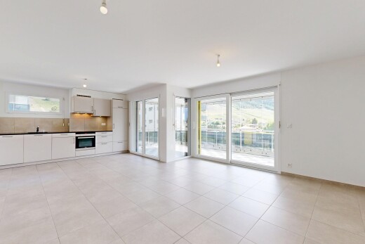 kitchen with backsplash, oven, dark countertops, white cabinets, and light tile patterned floors