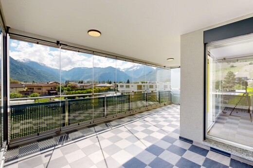 terrace with a mountain view