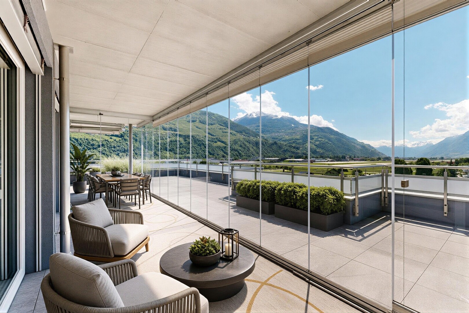 terrasse avec vue sur la montagne, mountain view, day time, et terrasse