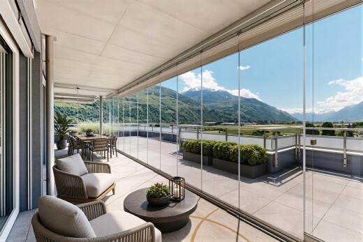 terrasse avec vue sur la montagne, mountain view, day time, et terrasse