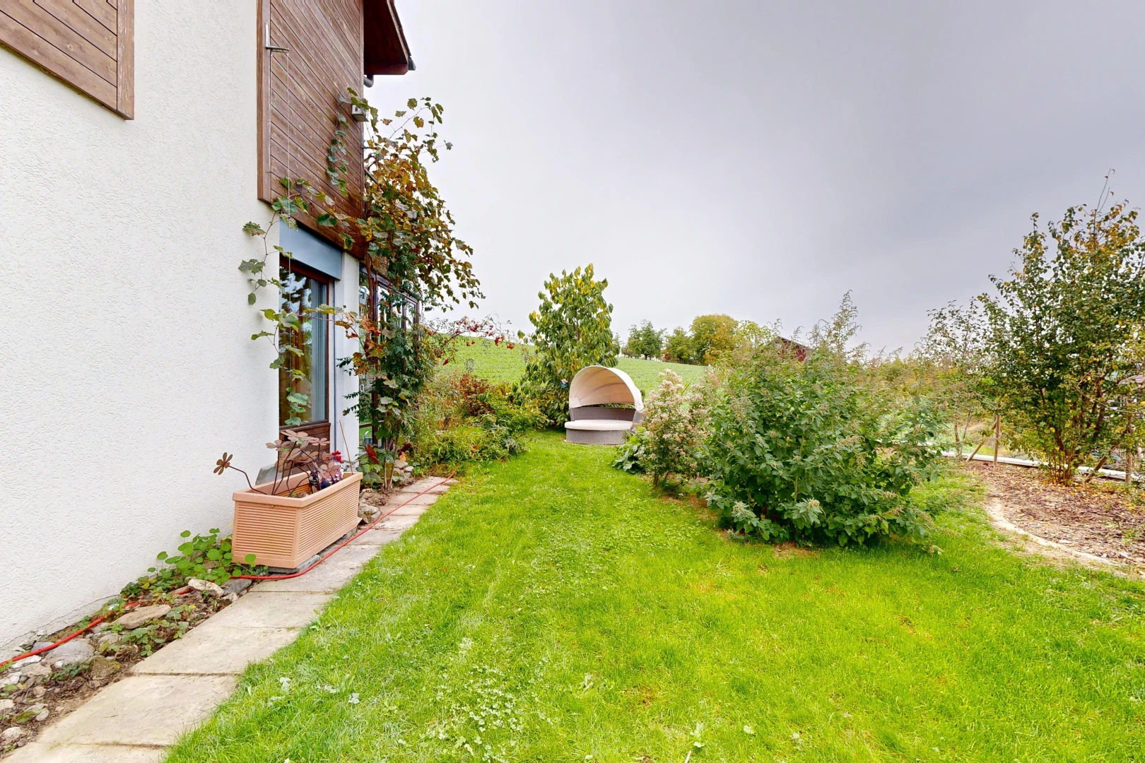 garten mit rasen, from property, und overcast