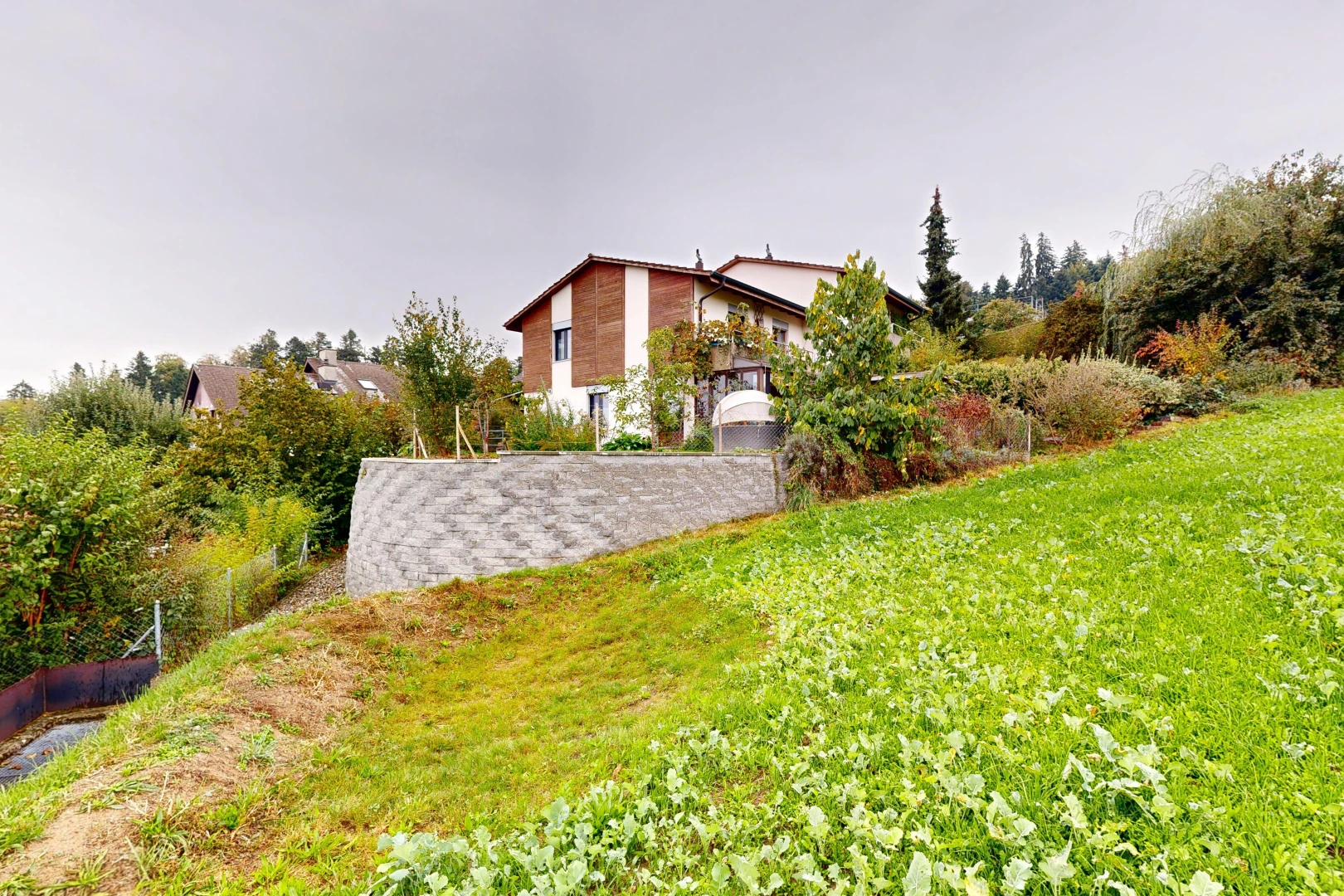 garten mit overcast, rasen, und property visible