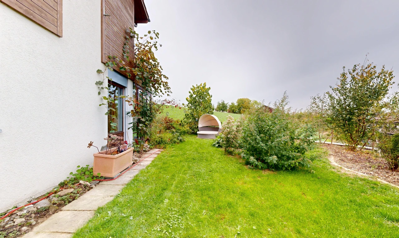 garten mit rasen, from property, und overcast