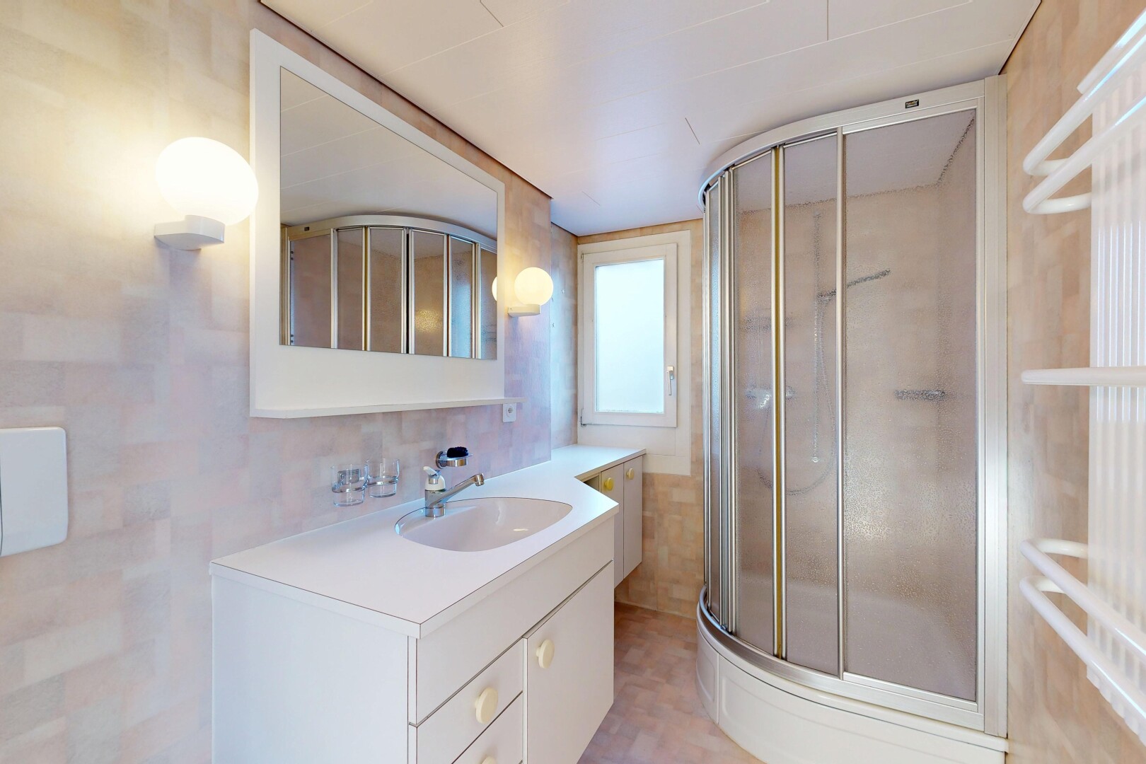 full bath featuring vanity and a shower stall
