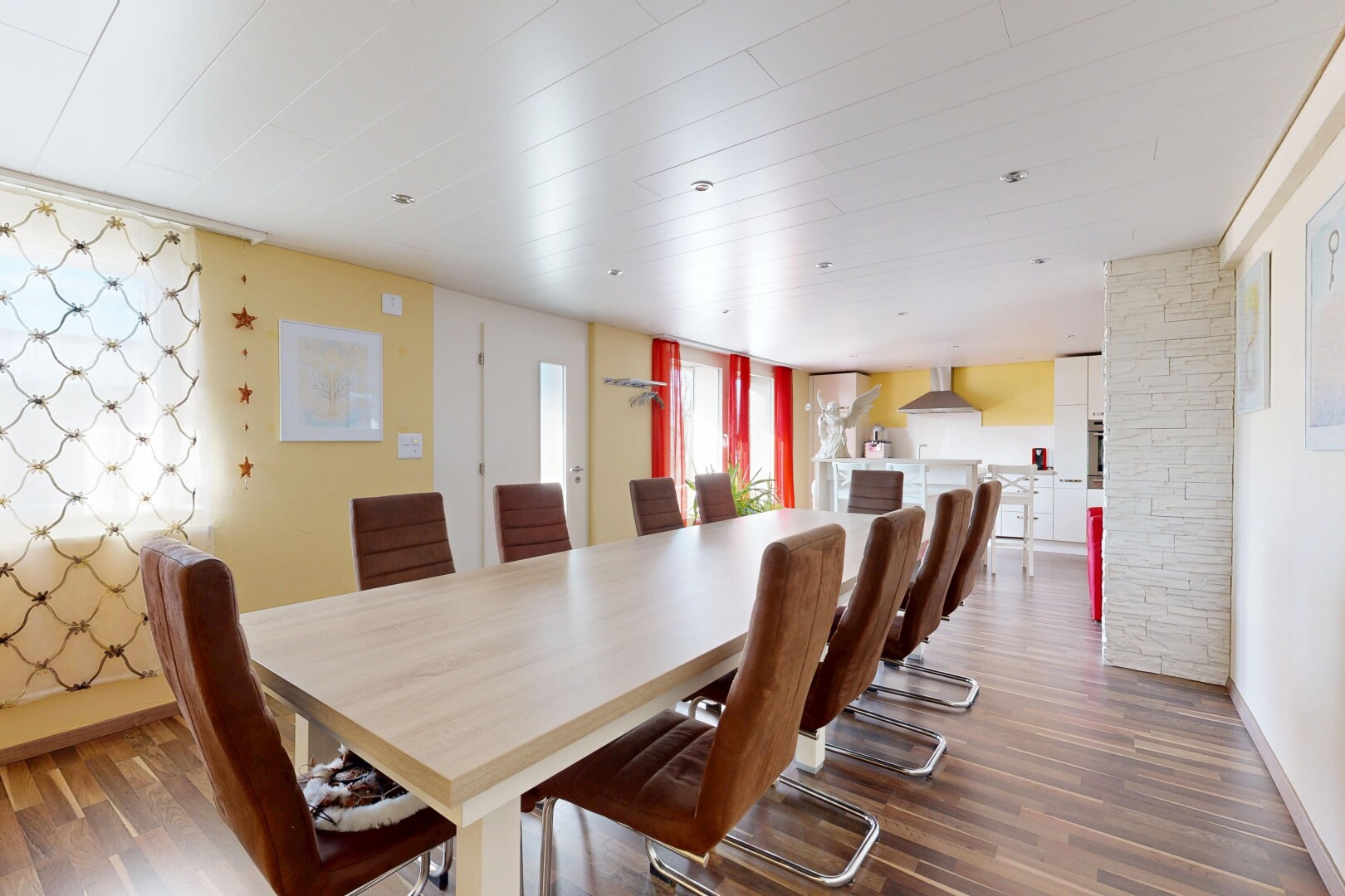 dining area with wood finished floors