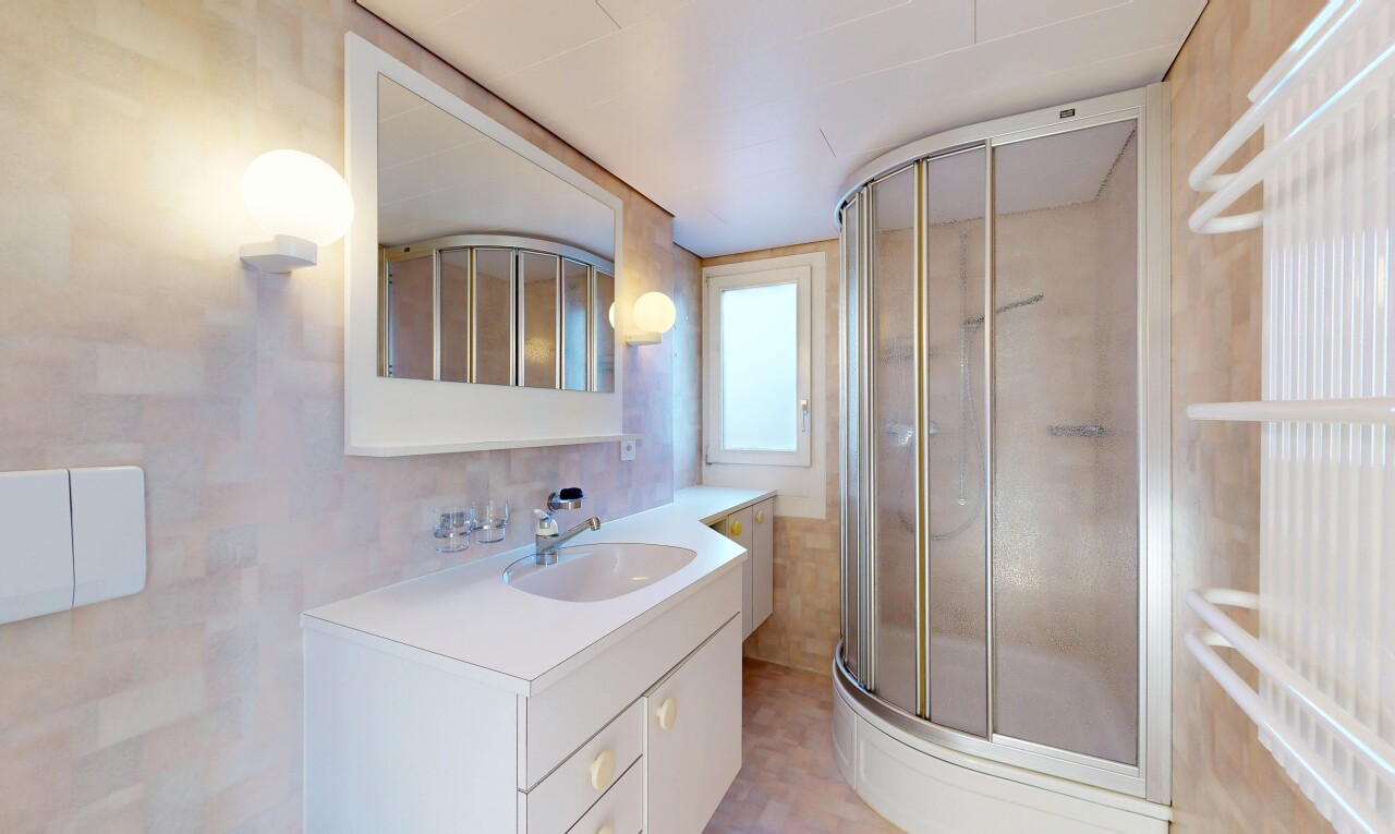 full bath featuring vanity and a shower stall