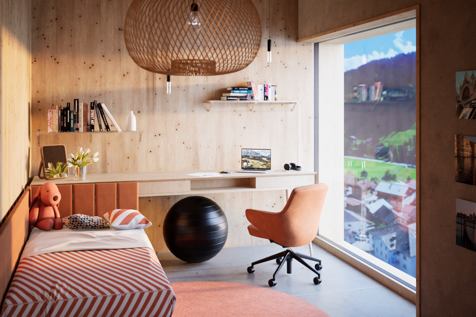 zimmer / schlafzimmer mit eingebaute regale und inside property