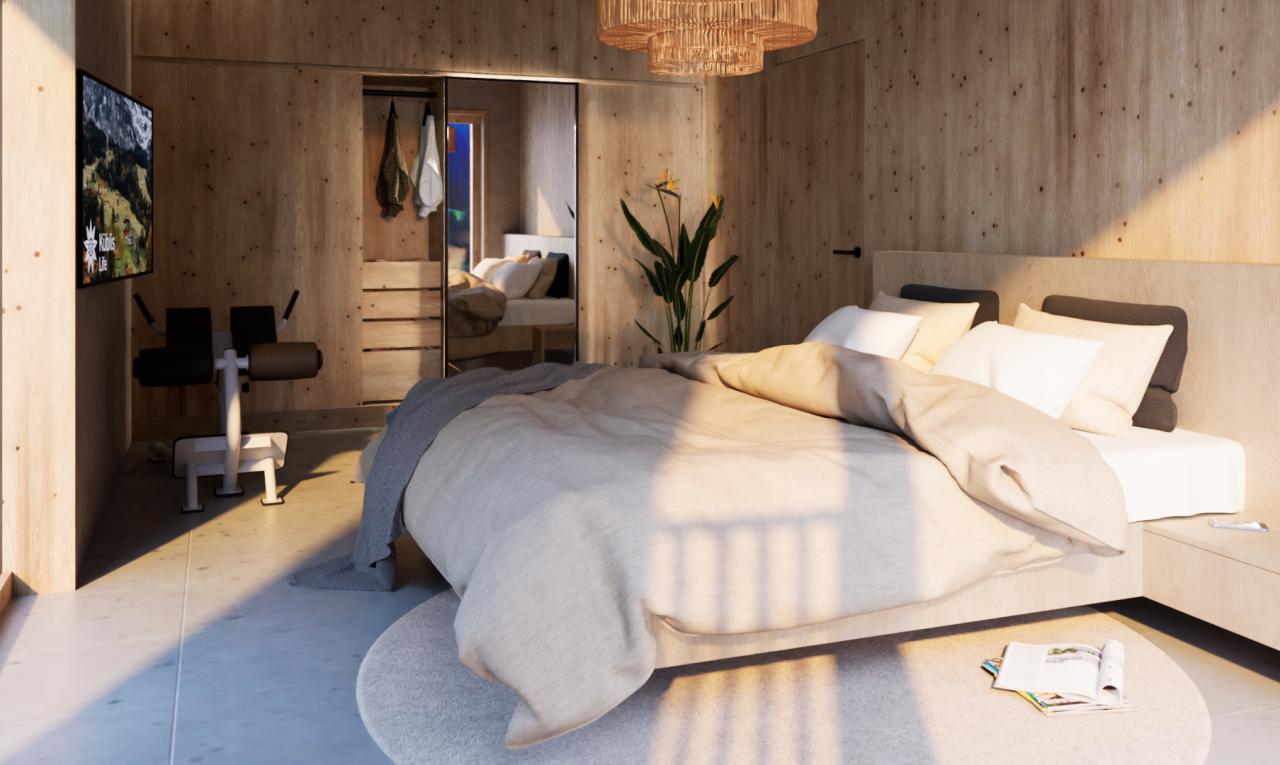 zimmer / schlafzimmer mit wood wall, holzwand, inside property, kleiderschrank, und dated wood wall