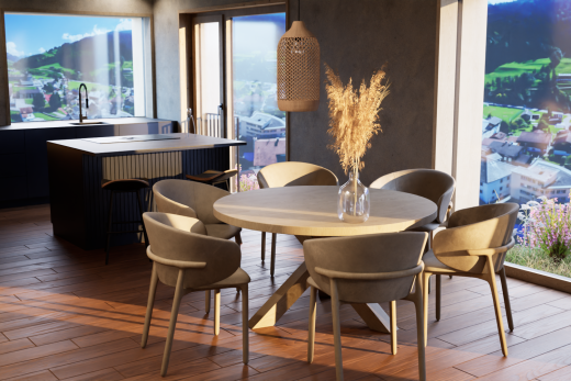 esszimmer mit holzfußboden, wood finish floor, rendered, waschbecken, und inside community