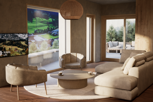 wohnzimmer mit inside property, rendered, wood finish floor, und holzfußboden