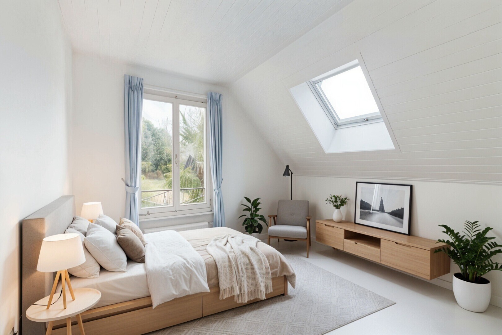 chambre avec pièce supplémentaire, puits de lumière, plafond bas, low ceiling, et cloison sèche