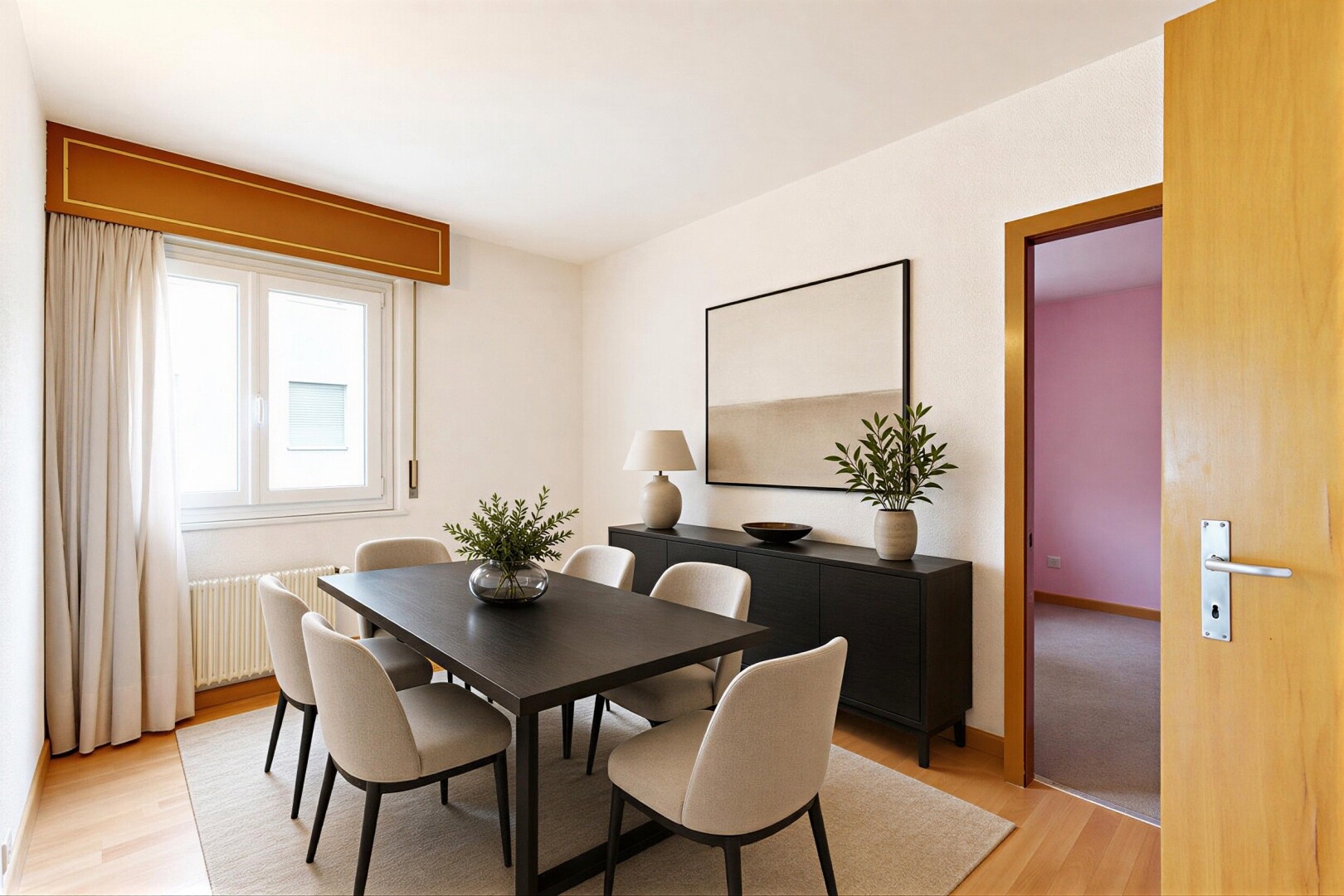 dining space with light wood finished floors