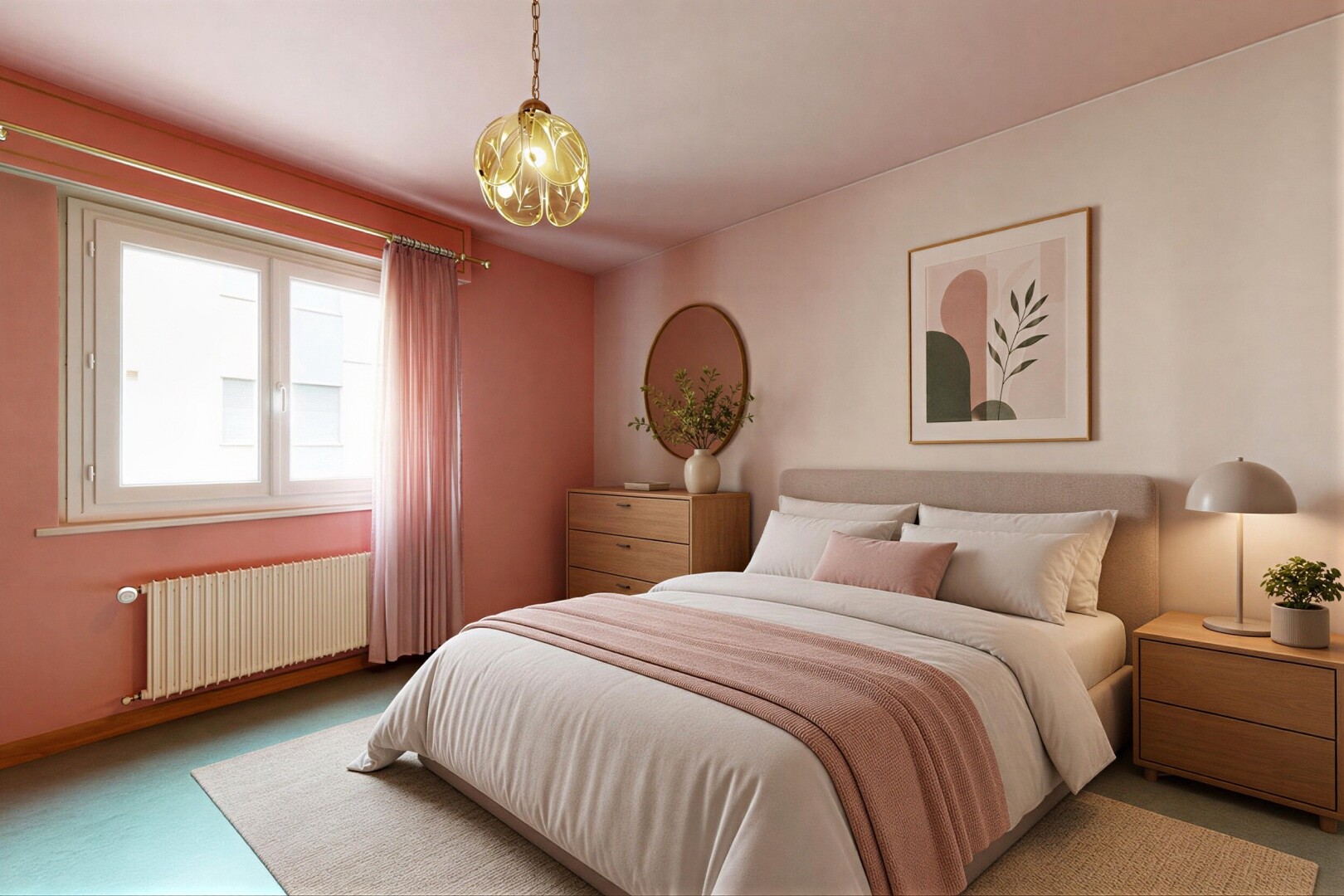 room / bedroom with radiator heating unit and carpet flooring